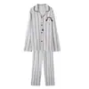 Algodão PuroPijama Masculino de Manga Longa com Gola Reversível, Conjunto de Pijama Listrado Outono para Jovens com Desenho Animado, Corte Amplo