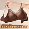 Sutiã push-up sem costura para mulheres, design de duas peças falsas com alças finas duplas, sem aro, suporte lateral para os seios, sutiã anti-queda, base líquida