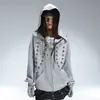Moletom com Zíper e Decoração Metálica Estilo Gótico Harajuku Estilo Ins Y2K Hip-Hop Casual para Mulheres