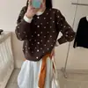 Cardigan Tricotado Falso Duas Peças com Blocos de Cor e Bolinhas Transfronteiriço para Mulheres, Novo Estilo Outono e Inverno, Caimento Solto, Versátil, Casaco Curto Redutor de Idade