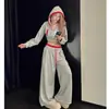 Conjunto de Sudadera con Capucha Deportiva Corta Sexy Estilo Americano para Mujer en Otoño Estilo Coreano Estilo Perezoso Que Se Puede Usar Fuera de Casa Ropa de Casa