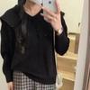 Suéter tipo jersey de color liso con cuello de muñeca y borde de encaje para mujer, elegante y antiedad, otoño e invierno 2023.