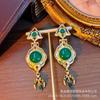 Aretes Largos Vintage Occidentales de Borla de Pez Dorado Antiguo, Aretes Antiguos Vintage de Perla Esmaltada con Gema
