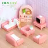 Móveis de sofá criativos para sala de casa de bonecas rosa, acessórios de decoração DIY para paisagem em miniatura, peças de exibição em miniatura