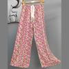 Pantalones de pijama de algodón y seda de moda para mujer 2025, se pueden usar para salir, talla grande, holgados, de pierna ancha, con estampado de dibujos animados, pantalones para casa