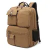 Mochila de Lona Durável Estilo Europeu e Americano, Bolsa para Laptop de Trabalho, Mochila de Caminhada, Bolsa de Lona Lavável Portátil com Múltiplos Bolsos