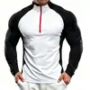 Ropa de Entrenamiento Transpirable con Media Cremallera de Comercio Exterior Transfronterizo para Hombres y Mujeres, Manga Larga, Secado Rápido, Camiseta, Primavera y Otoño, Bloques de Color Juveniles, Top de Fitness