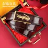 Cinto de Couro de Crocodilo Siamês Masculino Couro Genuíno Casual de Negócios Masculino Fivela Automática de Aço Inoxidável Caixa de Presente Cinto para Calça