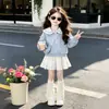 Vestido tipo traje de estilo coreano, nueva colección primavera/otoño, sudadera de muñeca a la moda y linda con un dulce lazo y falda, conjunto de dos piezas