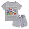 Conjunto de Camiseta e Shorts de Gola Redonda de Verão 2026 para Crianças Estilo Coreano Casual Absorvente de Suor Cor Doce Conjunto de Moletom para Crianças Pequenas