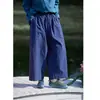 Pantalones Largos de Algodón Puro Azul Nuevo de Verano Artísticos para Mujer, Cintura Elástica, Pantalones Rectos Casuales Holgados Retro Adelgazantes