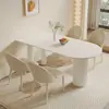 Juego de mesa y sillas de comedor de mármol blanco puro color crema, diseño moderno y minimalista, apto para apartamentos pequeños, mesa de comedor semicircular