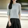 Suéter Casual de Punto de Lana con Cuello Redondo y Media Manga para Mujer, Jersey Holgado, 100% Lana Pura, Suéter Elegante y Acogedor