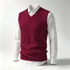 Colete de tricô sem mangas com gola V para outono e inverno, suéter quente, camada interna de cor sólida, colete de lã, camiseta básica