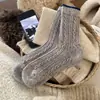 Calcetines Gruesos de Lana de Invierno Hilo Cálido Estilo Coreano Color Ins Bloques de Color Trenza de Punto Calado Calcetines de Media Pantorrilla Calcetines para Mujer Calcetines Arrugados