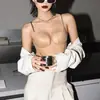 Lingerie Sexy Estilo Europeu e Americano Transfronteiriça com Renda Listrada em Malha Zebra com Taça Fina em U e Decote Profundo Push-Up