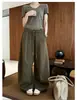 Nuevos pantalones de otoño de cintura alta, corte holgado, versátiles, de pierna ancha tipo globo para mujer, estilo coreano con diseño de cordón, pantalones ajustados y con patchwork curvo