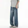 Lyocell Tencel Verano Ultra-delgado Fresco Estilo Hong Kong Holgado Recto Casual Moderno Cordón Unisex Jeans para Hombre
