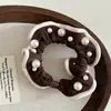 Scrunchie de Pérola Estilo Retrô Coreano Elástico Franzido de Cor Sólida Versátil Não Danifica Prendedor de Rabo de Cavalo Acessório de Cabelo