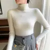 Capa base de cachemira para mujer, suéter de punto ajustado de cuello alto para otoño e invierno con cuello superpuesto, suéter de punto de manga larga para usar en capas