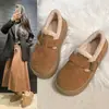 Sapatos Birkenstock Foscos Femininos com Veludo Plus Sola Grossa Botas de Neve 2026 Novo Estilo Inverno Para Pessoas Baixas Aumentar Altura Sapatos de Algodão Sapatos Pão