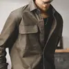 Camisa de trabajo retro americana para hombre, cárdigan de manga larga, camisa casual, chaqueta de caza de color liso de chico duro de moda