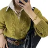 Suéter Tejido de Punto Trenzado Estilo Coreano Falso Dos Piezas para Mujer, Nuevo Diseño de Otoño, Jersey Polo, Corte Holgado, Adelgazante, Adecuado como Ropa Exterior