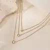 Aogu Colar de Aço Inoxidável Banhado a Vácuo com Zircônia, Simples, Luxo Leve, Três Camadas Empilháveis, Colar de Nicho, Ornamento de Colar
