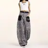 Jeans retro de calle americanos con parche de leopardo y bolsillos, para hombre y mujer, estilo callejero holgado, pierna ancha, curvos, casual, pantalones largos