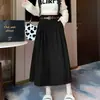 Saia midi de veludo cotelê estilosa para mulheres, novo design retrô de cintura alta, efeito emagrecedor, bainha larga elegante, estilo coreano