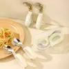 Garfo e colher para comida de bebê em aço inoxidável 316L, utensílios de treinamento para bebês com cabo em formato de anel, colher e garfo para autoalimentação infantil