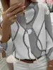 2019 Europea y Americana deseo Amazon otoño e invierno cadena Solapa estampada manga larga camisa mujer punto