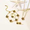 Pulsera, Pendientes, Anillo de Trébol de Cuatro Hojas de Nácar de Doble Cara de 13 mm de Venta Caliente Transfronteriza, Juego de Cuatro Piezas al por Mayor desde el Fabricante