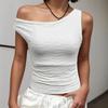 Verano 2025 Productos Nuevos Transfronterizos Europeos y Americanos Sexy Cintura Delgada Chaleco Slim Plisado Color Puro Top Fuera del Hombro
