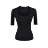 Camiseta Cor Sólida Manga Média Gola U Estilo Desejo Puro 2026 Verão Nova Moda Simples Versátil Slim-Fit Valoriza o Corpo Top Básico