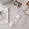 Meias de Renda de Algodão Puro Meia de Cano Médio Feminina Estilo miu Malha Respirável Doce Japonês Floral Lolita Folgadas Longas