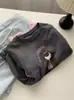 Camiseta de Manga Larga con Cuello Redondo, Estilo Coreano, Falsa de Dos Piezas, Dibujo de Letras, para Mujer, Corte Holgado, Rejuvenecedora, Camiseta Básica, Nueva Moda de Primavera