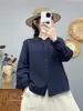 Camisa de manga larga con cuello alto de encaje para mujer, camisa casual artística de algodón puro, top de gasa de algodón de doble capa, favorecedora y moderna