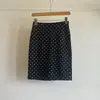 Tiro real Falda Midi Recta Elástica de Lunares Dongdaemun Coreano para Mujer Cintura Alta Falda Midi de Línea A con Temperamento 25899