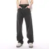 Venda direta por atacado transfronteiriça estilo coreano cor sólida simples versátil jeans reto solto masculino e feminino amantes calça casual