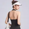 Camiseta sin mangas de yoga estilo francés con cuello en V para mujer con almohadillas en el pecho, top halter grande sin espalda, ropa de fitness ajustada para usar por fuera, directo de fábrica