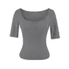 Design Puro Desejo Senso de Estilo Gola U Manga Média Cor Sólida Camiseta Moda Verão Versátil Slim Fit Curto Camada Base Menina Apimentada Top Feminino