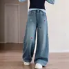 Pantalones de Mezclilla Anchos Bordados con Estrellas para Niñas, Estilo Primavera y Otoño, Pantalones Rectos Sueltos de Moda Coreana para Niños Mayores