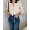 Camisa Retro de Color Bloqueado con Cuello Estilo Coreano para Mujer, Nuevo Top Casual Holgado Francés para Primavera y Otoño 2026 con Diseño de Bolsillo