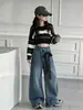 Lenço de Seda Infantil Novo de Outono com Bolinhas Calça Jeans Wide-Leg Crianças Maiores Calça Reta Solta Calça Banana Versátil Calça do Papai