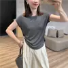 ¡Top Ligero de Manga Corta con Pliegues en la Cintura, Efecto Super Adelgazante y Fresca Brisa! Top de una pieza refrescante con cuello redondo y ajuste en la cintura de Seda Lyocell