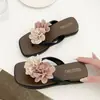 Chanclas Retro de Flores para Interior Hogar Antideslizantes Duraderas Versátiles Sandalias con Tira de Dedo que Aumentan la Altura Estilo Popular de Celebridad de Internet para Mujer