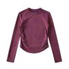 Camisa de fundo apertado de gola alta tingida para mulheres 2024 Primavera Nova camiseta de manga comprida de moda feminina apertada para mulheres