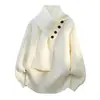 Otoño e Invierno Nuevo Suéter de Punto con Cuello Chal para Hombre Unisex Estilo Bufanda con Hebilla Diagonal Camisa Base Suelta