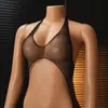 Lingerie colorida e sexy, estilo transfronteiriço europeu e americano, macacão justo com recortes para mulheres plus size com alças halter